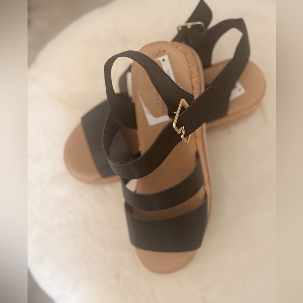 Black Strappy Sandals with Gold Buckle